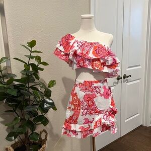 Paisley Ruffle Off-Shoulder Skirt Set